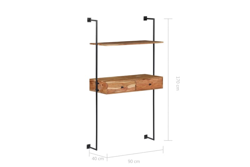 Vægmonteret Skrivebord Massivt Akacietræ 90 X 40 X 170 Cm - Brun - Skrivebord