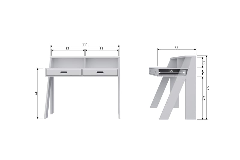 Varius Skrivebord 112 cm med Opbevaring 2 Skuffer - Betongrå - Skrivebord