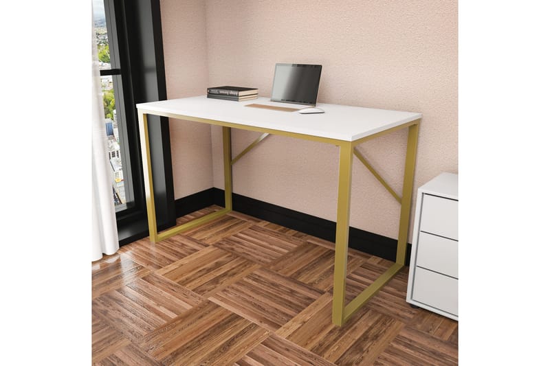 Vinresk Skrivebord 60x74x120 cm - Guld/Hvid - Møbler - Borde - Kontorbord - Skrivebord