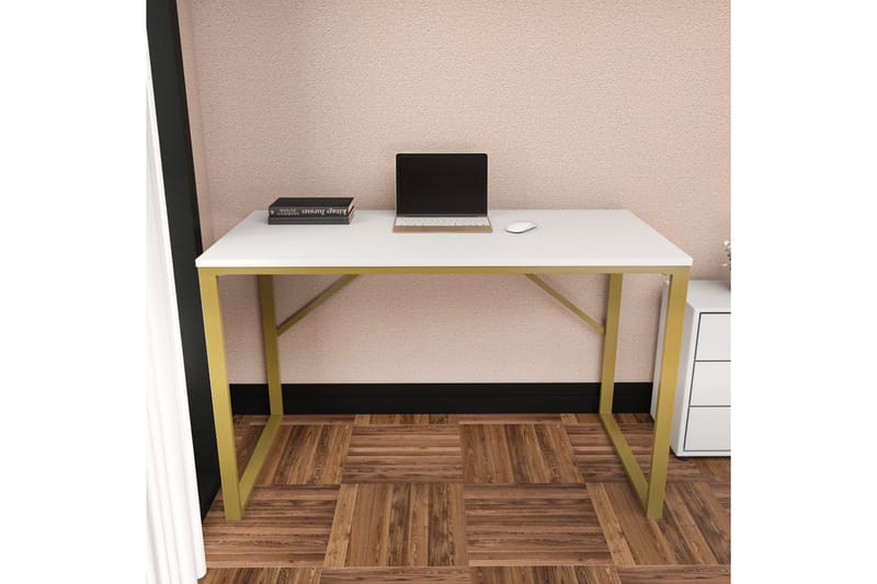 Vinresk Skrivebord 60x74x120 cm - Guld/Hvid - Møbler - Borde - Kontorbord - Skrivebord