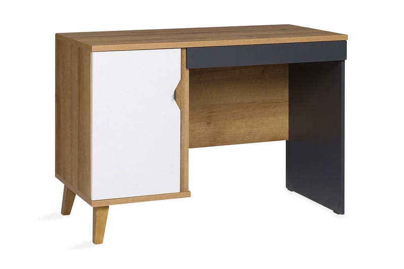 Vintra Skrivebord 110 cm med Opbevaring Skab - Brun/Hvid/Sort - Møbler - Borde - Kontorbord - Skrivebord