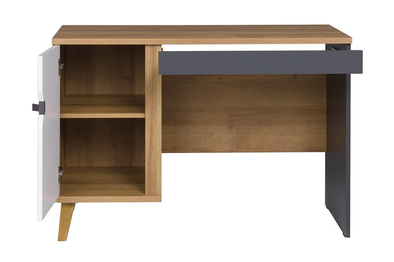 Vintra Skrivebord 110 cm med Opbevaring Skab - Brun/Hvid/Sort - Møbler - Borde - Kontorbord - Skrivebord