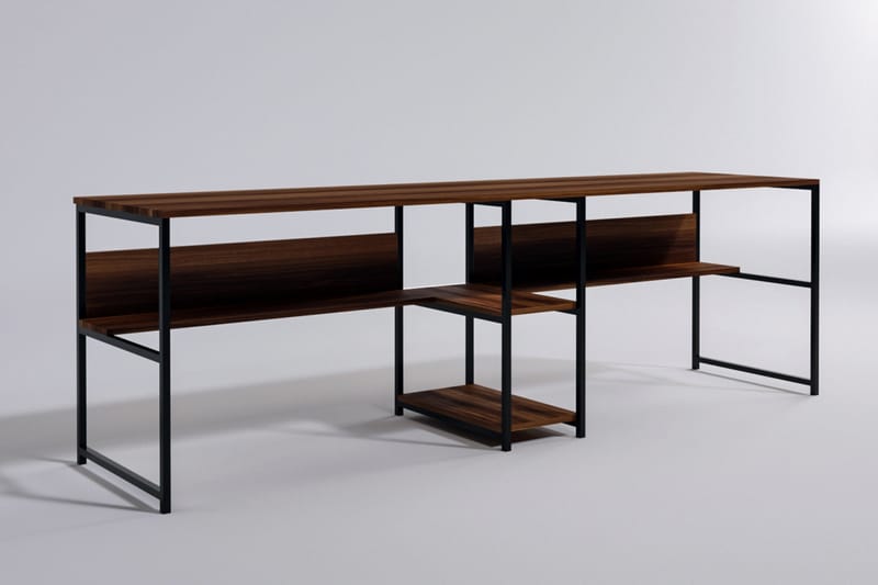 Viranbag Skrivebord 240 cm med Opbevaring 2 Hylder - Mørkebrun/Sort - Skrivebord