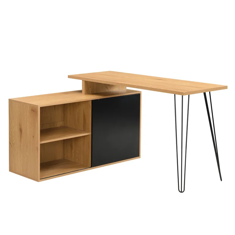 Vorlen Hjørneskrivebord 130 cm i MDF med hylde, eg dekor sort