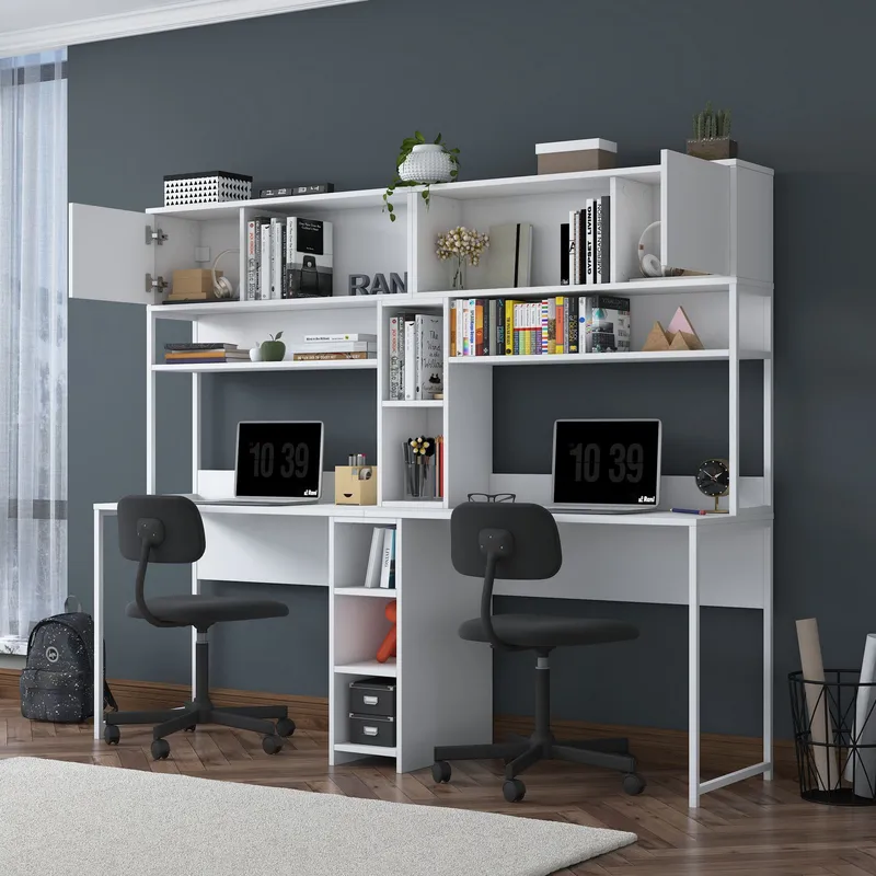 Skrivebord Wallxpert Dara (210 x 170,5 x 50 cm) Hvid - Hvid - Møbler - Borde - Kontorbord - Skrivebord