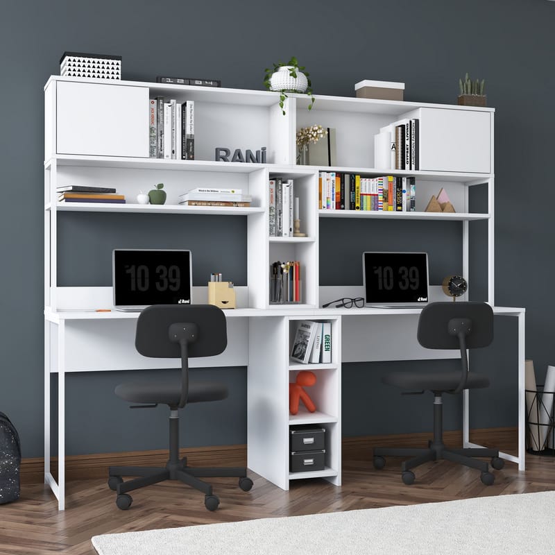 Skrivebord Wallxpert Dara (210 x 170,5 x 50 cm) Hvid - Hvid - Møbler - Borde - Kontorbord - Skrivebord