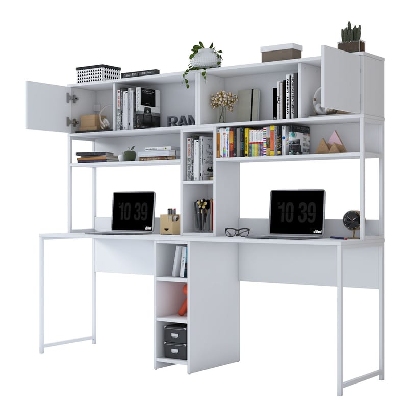 Skrivebord Wallxpert Dara (210 x 170,5 x 50 cm) Hvid - Hvid - Møbler - Borde - Kontorbord - Skrivebord