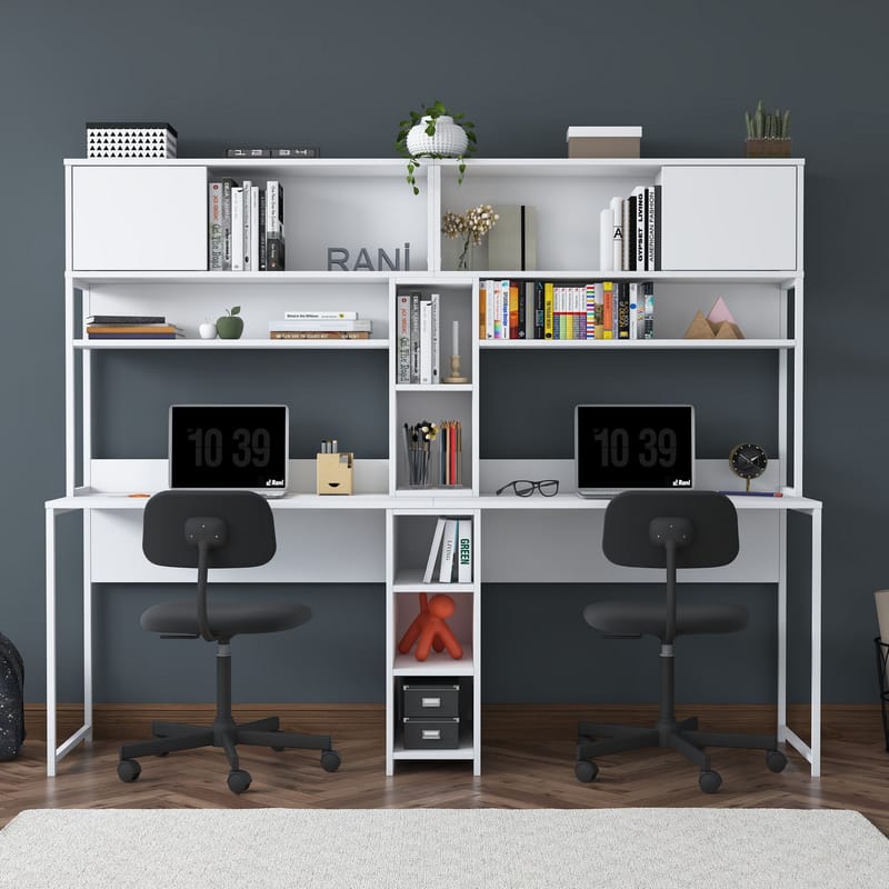 Skrivebord Wallxpert Dara (210 x 170,5 x 50 cm) Hvid - Hvid - Møbler - Borde - Kontorbord - Skrivebord