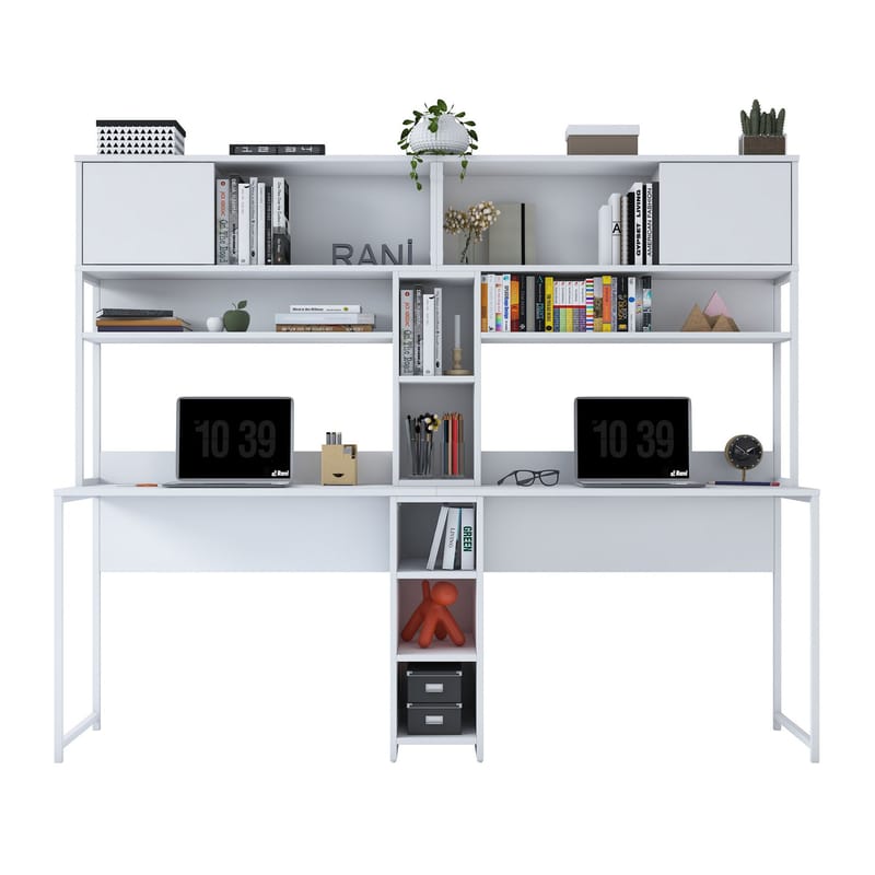 Skrivebord Wallxpert Dara (210 x 170,5 x 50 cm) Hvid - Hvid - Møbler - Borde - Kontorbord - Skrivebord