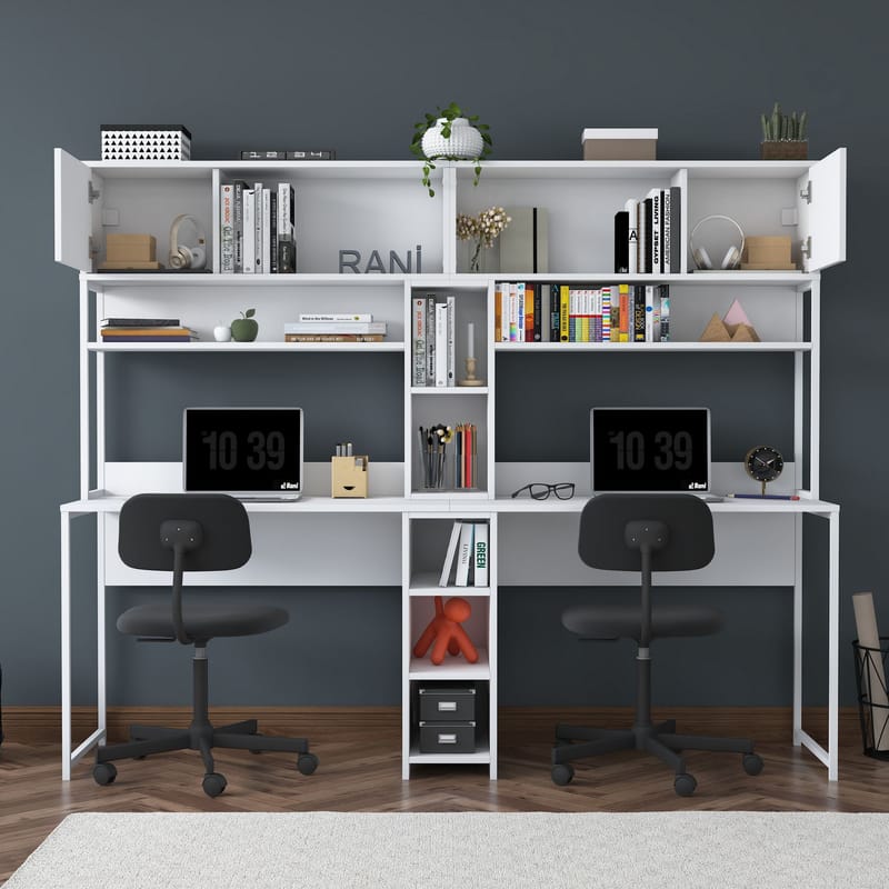 Skrivebord Wallxpert Dara (210 x 170,5 x 50 cm) Hvid - Hvid - Møbler - Borde - Kontorbord - Skrivebord