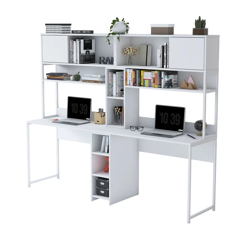 Skrivebord Wallxpert Dara (210 x 170,5 x 50 cm) Hvid, Hvid