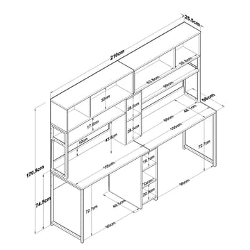Skrivebord Wallxpert Dara (210 x 170,5 x 50 cm) Hvid - Hvid - Møbler - Borde - Kontorbord - Skrivebord