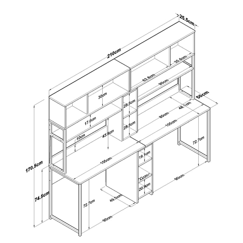 Skrivebord Wallxpert Dara (210 x 170,5 x 50 cm) Hvid - Hvid - Møbler - Borde - Kontorbord - Skrivebord