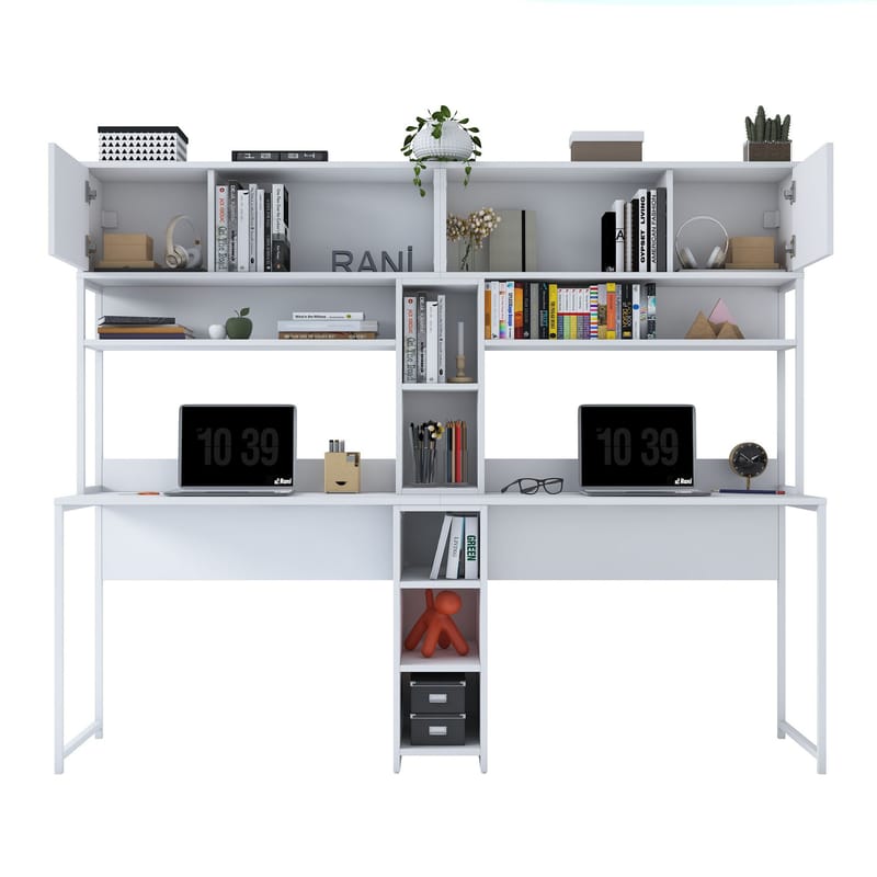 Skrivebord Wallxpert Dara (210 x 170,5 x 50 cm) Hvid - Hvid - Møbler - Borde - Kontorbord - Skrivebord