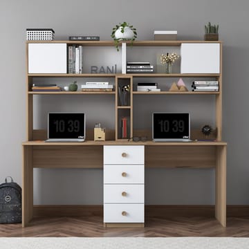 Skrivebord Wallxpert Eska (180 x 166,3 x 50 cm) Valnød hvid - Valnød og hvid - Møbler - Borde - Kontorbord - Skrivebord