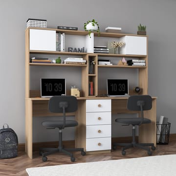 Skrivebord Wallxpert Eska (180 x 166,3 x 50 cm) Valnød hvid - Valnød og hvid - Møbler - Borde - Kontorbord - Skrivebord