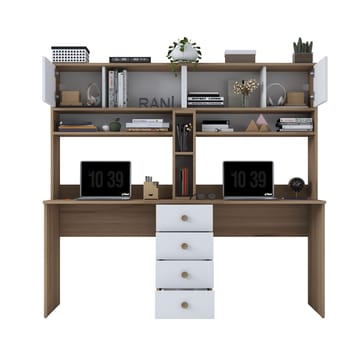 Skrivebord Wallxpert Eska (180 x 166,3 x 50 cm) Valnød hvid - Valnød og hvid - Møbler - Borde - Kontorbord - Skrivebord