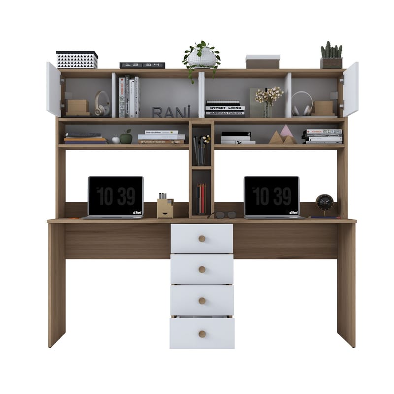 Skrivebord Wallxpert Eska (180 x 166,3 x 50 cm) Valnød hvid - Valnød og hvid - Møbler - Borde - Kontorbord - Skrivebord