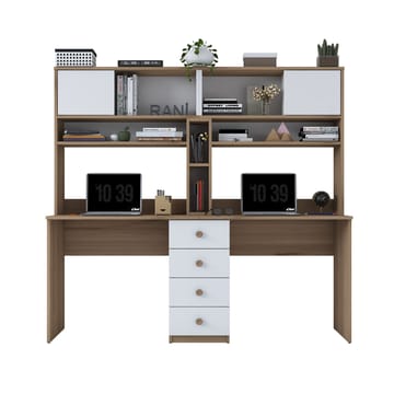 Skrivebord Wallxpert Eska (180 x 166,3 x 50 cm) Valnød hvid - Valnød og hvid - Møbler - Borde - Kontorbord - Skrivebord