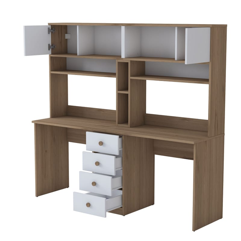 Skrivebord Wallxpert Eska (180 x 166,3 x 50 cm) Valnød hvid - Valnød og hvid - Møbler - Borde - Kontorbord - Skrivebord