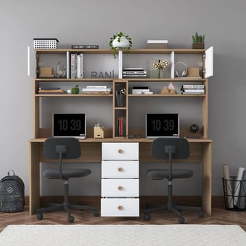 Skrivebord Wallxpert Eska (180 x 166,3 x 50 cm) Valnød hvid - Valnød og hvid - Møbler - Borde - Kontorbord - Skrivebord