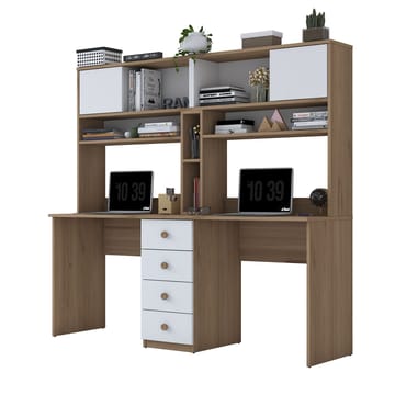 Skrivebord Wallxpert Eska (180 x 166,3 x 50 cm) Valnød hvid - Valnød og hvid - Møbler - Borde - Kontorbord - Skrivebord
