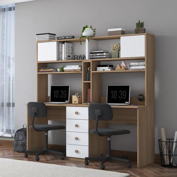 Skrivebord Wallxpert Eska (180 x 166,3 x 50 cm) Valnød hvid - Valnød og hvid - Møbler - Borde - Kontorbord - Skrivebord
