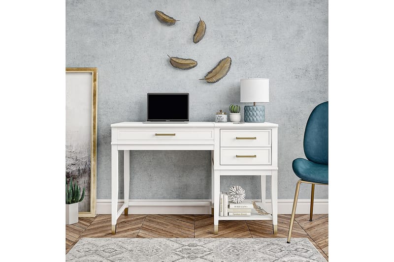 Westerleigh Skrivebord 116 cm Justerbar højde 3 Skuffer Hvid - CosmoLiving - Møbler - Borde - Kontorbord - Skrivebord - hæve-sænke-bord