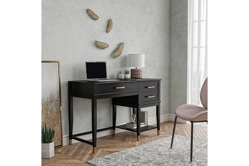 Westerleigh Skrivebord 116 cm Justerbar højde 3 Skuffer Sort - CosmoLiving - Møbler - Borde - Kontorbord - Skrivebord - hæve-sænke-bord