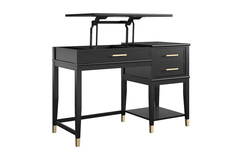 Westerleigh Skrivebord 116 cm Justerbar højde 3 Skuffer Sort - CosmoLiving - Møbler - Borde - Kontorbord - Skrivebord - hæve-sænke-bord