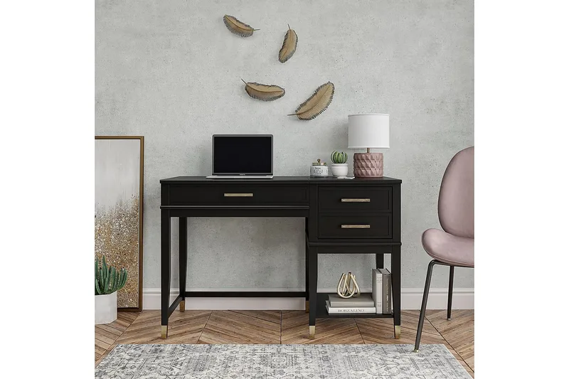 Westerleigh Skrivebord 116 cm Justerbar højde 3 Skuffer Sort - CosmoLiving - Møbler - Borde - Kontorbord - Skrivebord - hæve-sænke-bord