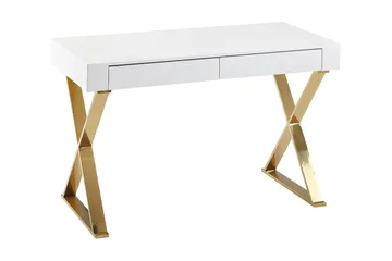 Willowdale Skrivebord 118 cm med Opbevaring 2 Skuffer - Hvid/Guld - Møbler - Borde - Kontorbord - Skrivebord