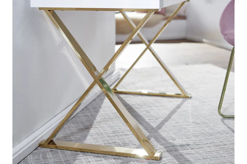 Willowdale Skrivebord 118 cm med Opbevaring 2 Skuffer - Hvid/Guld - Møbler - Borde - Kontorbord - Skrivebord