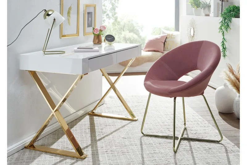 Willowdale Skrivebord 118 cm med Opbevaring 2 Skuffer - Hvid/Guld - Møbler - Borde - Kontorbord - Skrivebord