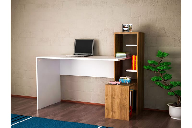 Winvar Skrivebord 120 cm med Opbevaring - Hvid/Valnøddebrun - Skrivebord