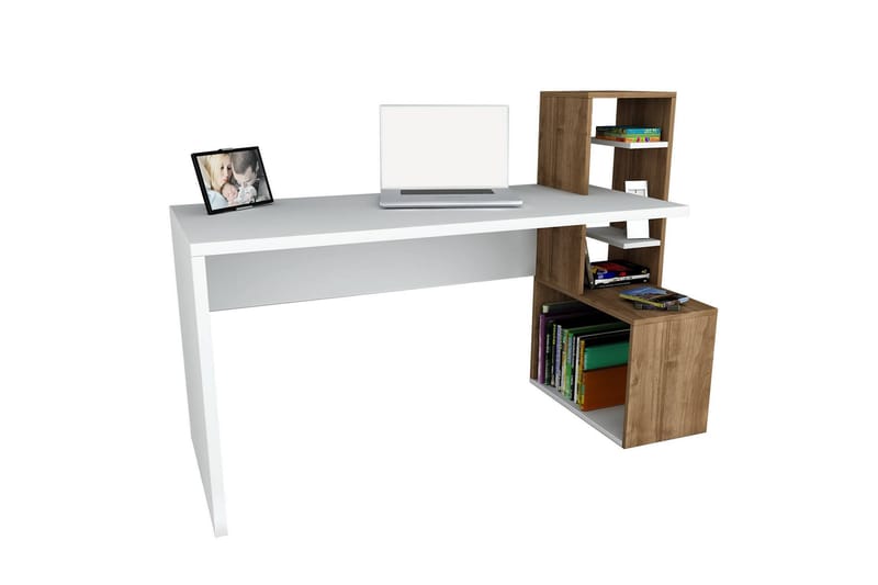 Winvar Skrivebord 120 cm med Opbevaring - Hvid/Valnøddebrun - Skrivebord