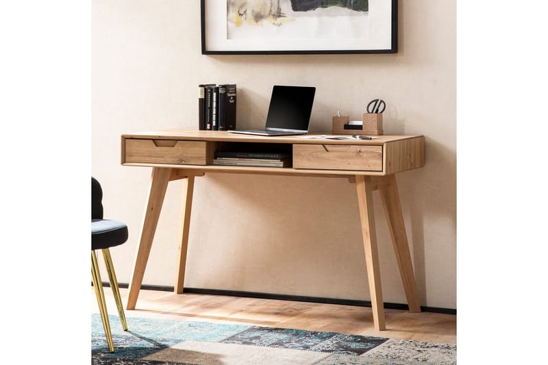 Skrivebord Wohnling Eg Træ Stil 120 cm med 2 Skuffer Opbevaringsrum Moderne - Møbler - Borde - Kontorbord - Skrivebord