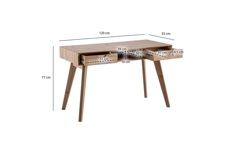 Skrivebord Wohnling Eg Træ Stil 120 cm med 2 Skuffer Opbevaringsrum Moderne - Møbler - Borde - Kontorbord - Skrivebord