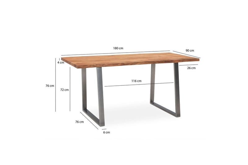 Skrivebord Wohnling Massivt træ kant metalben landhus Sølv, Lige, 180x90 cm - Sølv, Lige, 180x90 cm - Møbler - Borde - Kontorbord - Skrivebord