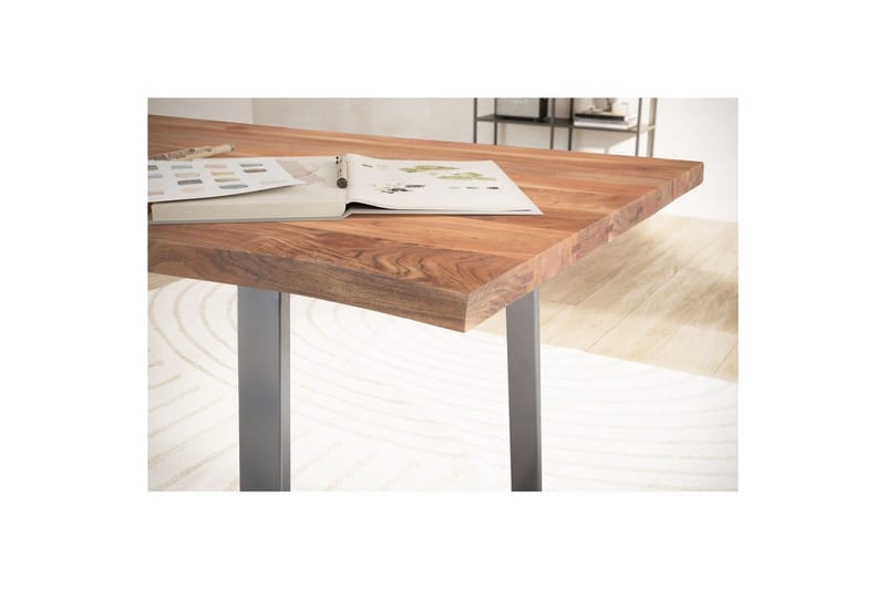 Skrivebord Wohnling Massivt træ kant metalben landhus Sølv, Lige, 200x100 cm - Sølv, Lige, 200x100 cm - Møbler - Borde - Kontorbord - Skrivebord