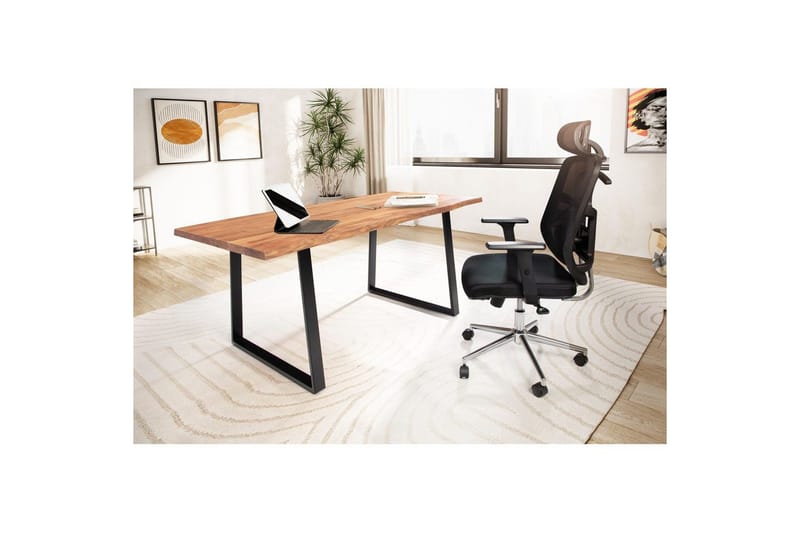 Skrivebord Wohnling Massivt træ kant metalben landhus Sort, Lige, 180x90 cm - Sort, Lige, 180x90 cm - Møbler - Borde - Kontorbord - Skrivebord