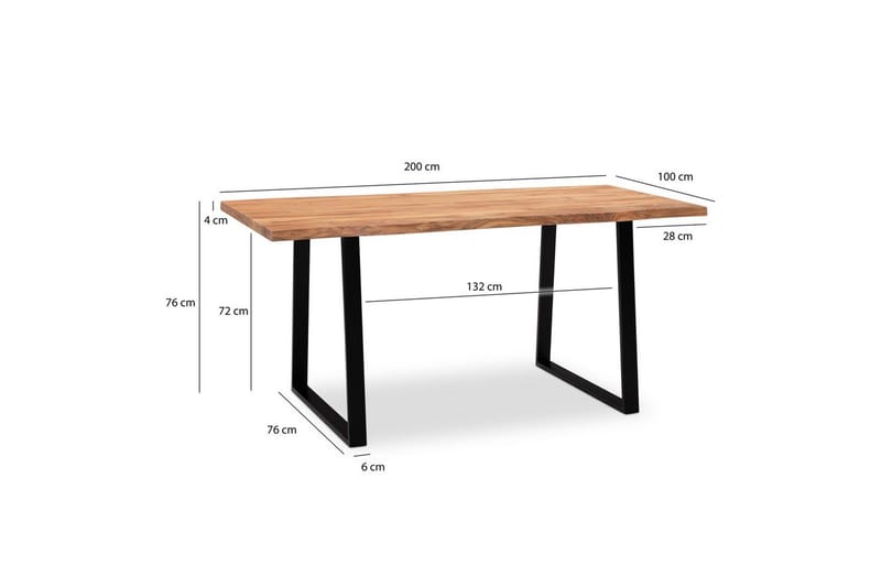 Skrivebord Wohnling Massivt træ kant metalben landhus Sort, Lige, 200x100 cm - Sort, Lige, 200x100 cm - Møbler - Borde - Kontorbord - Skrivebord