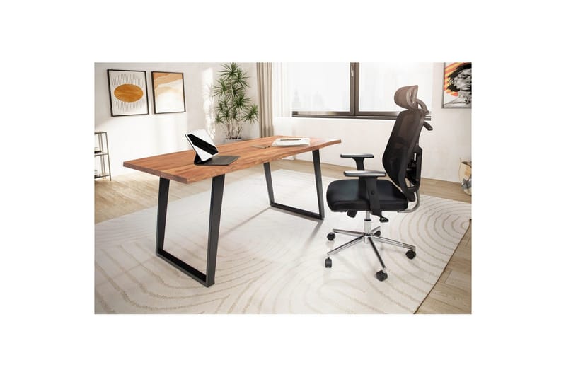 Skrivebord Wohnling Massivt træ kant metalben landhus Sort, Vinklet, 160x80 cm - Sort, Vinklet, 160x80 cm - Møbler - Borde - Kontorbord - Skrivebord