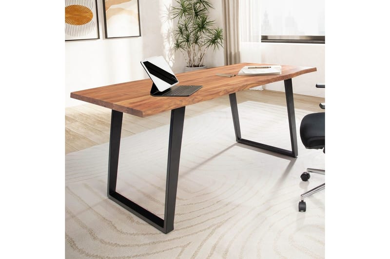 Skrivebord Wohnling Massivt træ kant metalben landhus Sort, Vinklet, 180x90 cm - Sort, Vinklet, 180x90 cm - Møbler - Borde - Kontorbord - Skrivebord