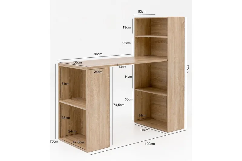 Skrivebord Wohnling med hylde 120x120x53 cm i træ, moderne stil Sonoma - Sonoma - Møbler - Borde - Kontorbord - Skrivebord