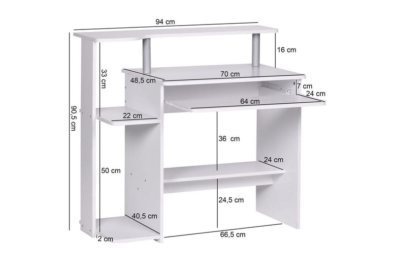 Skrivebord Wohnling til computer med hjul tastaturudtræk, moderne stil Hvid - Hvid - Møbler - Borde - Kontorbord - Skrivebord