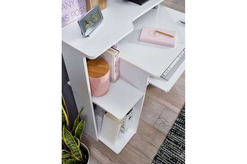 Skrivebord Wohnling til computer med hjul tastaturudtræk, moderne stil Hvid - Hvid - Møbler - Borde - Kontorbord - Skrivebord