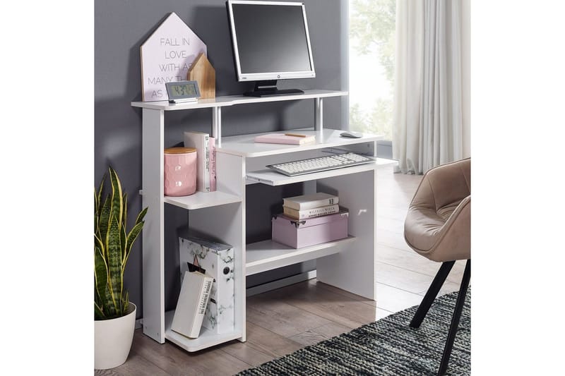 Skrivebord Wohnling til computer med hjul tastaturudtræk, moderne stil Hvid - Hvid - Møbler - Borde - Kontorbord - Skrivebord