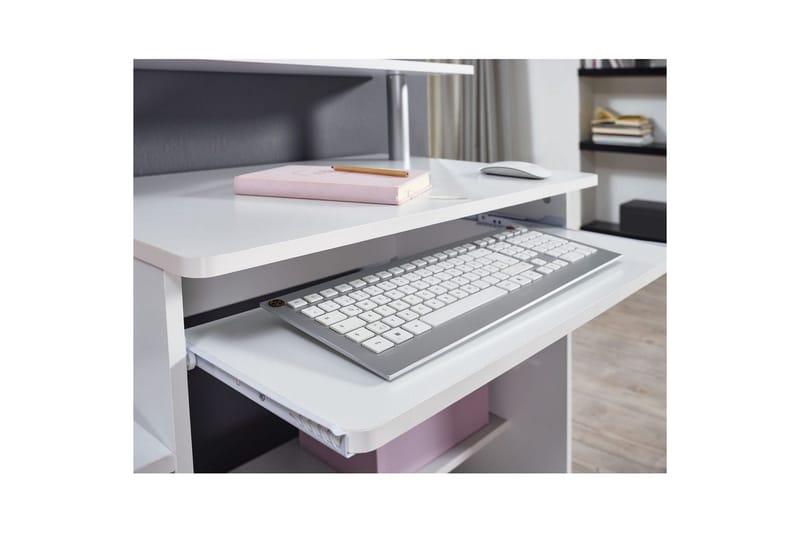 Skrivebord Wohnling til computer med hjul tastaturudtræk, moderne stil Hvid - Hvid - Møbler - Borde - Kontorbord - Skrivebord