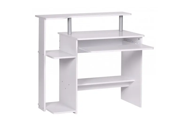 Skrivebord Wohnling til computer med hjul tastaturudtræk, moderne stil Hvid, Hvid